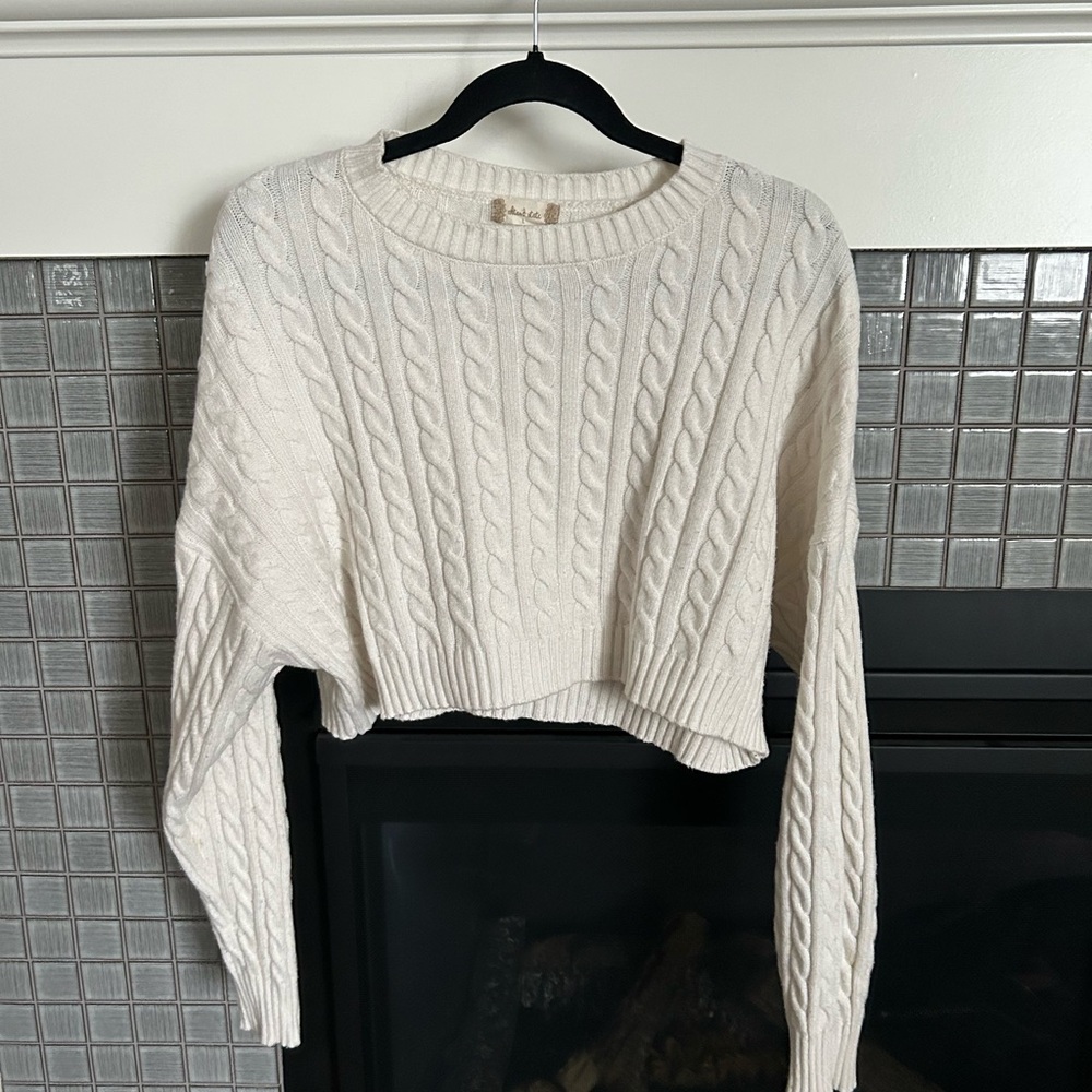 Altar'd State Ivory Cable Knit Cropped Sweater